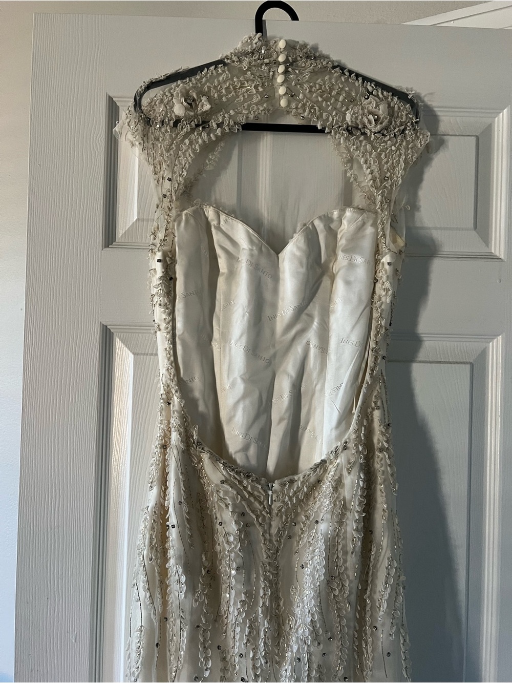 Vintage Ines Di Santo Beaded Wedding Dress with High Neck - Picture 7 of 12